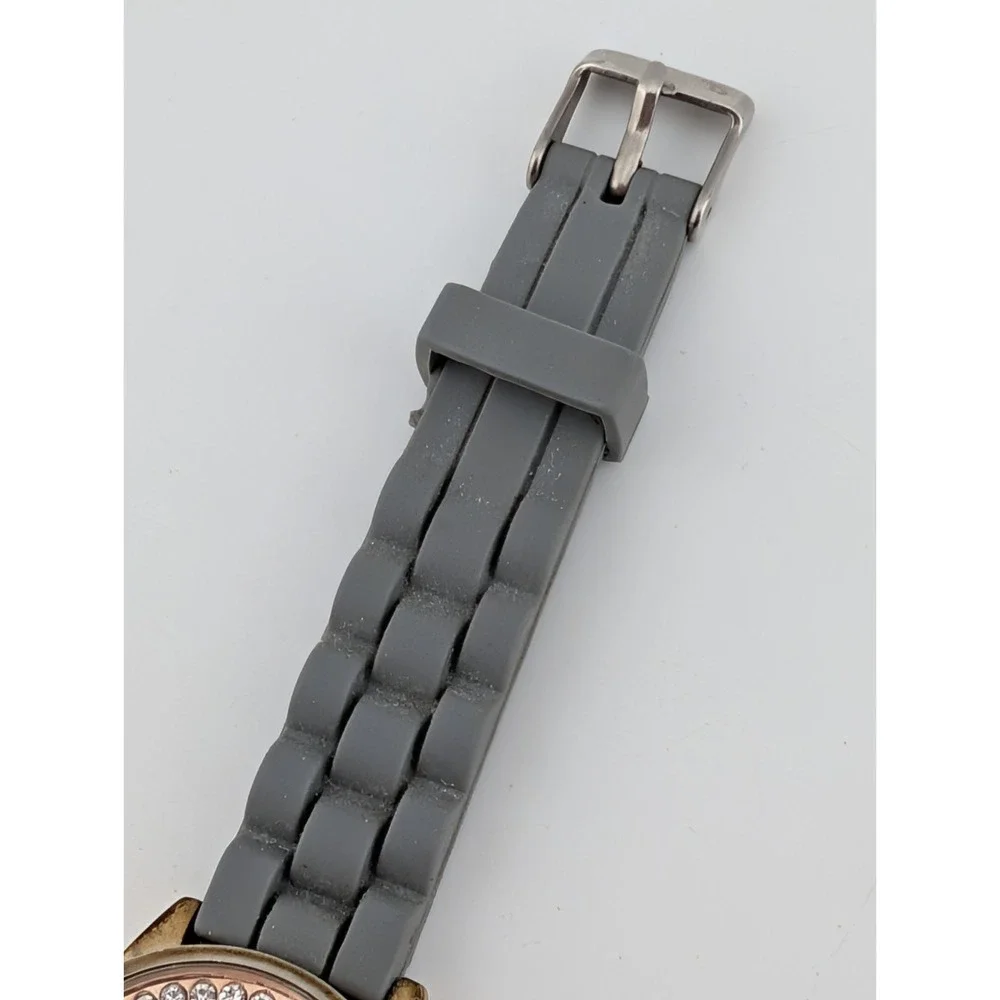 Vivani Watch Women 34mm Case Rhinestones‎ Gray Silicone Band- New Battery